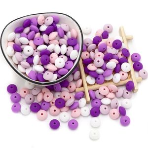 Joepada 300 Teile/los 12mm Silikon Zahnen Perlen Linsen Abacus Beißringe Perle für DIY Baby Schnuller Kette Lebensmittel Grade baby Beißring 220328