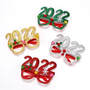 Glitter Christmas Glasses Decoration 2022 Holiday Glass Frame Xmas Home Decorations Gifts SN6707