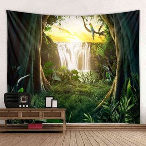 Linda caverna cachoeira impressão digital parede pendurada hippie de tapeçaria de tapeçaria tecido home decoração carpete j220804