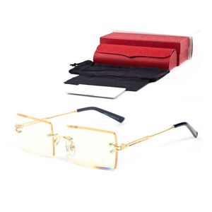 Short metal square glasses, men's, women's, fashion sport rimless sunglasses, white buffalo horn glasses, wooden frame