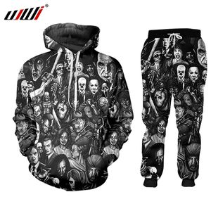 Ujwi 3D Print Scary Clown Mask Herrkläder sportkläder joggers sportbyxor män/kvinnor sätter träning jacka zip full anpassad 220615