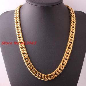 Chains 7-40" Choose 14mm Gold Color Stainless Steel Mens Curb Cuban Chain Necklace Male Womens Heavy JewelryChains