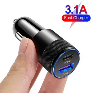 USB Quick Car Charger 20W 3.1A Typ C PD Fast Charging Phone Car Adapter för iPhone 15 14 13 12 11 XR Xiaomi Samsung Huawei LG