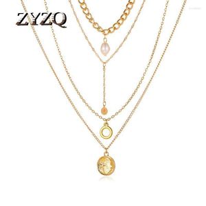 Collana a catena spessa in metallo multistrato di vendita europea e americana per le donne Catene con pendente di perle imitazione retrò Morr22
