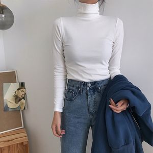 Spring Autumn Long Sleeve Top Slim Knitted Bottoming Shirt Korean Fashion Black Turtleneck Sweater Women Clothing Pullover 220810