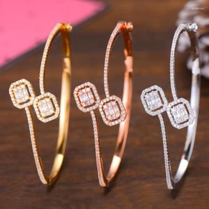 Spring Trendy Stackable Statement Bangle For Women Wedding Full Cubic Zircon Crystal CZ Dubai Silver Bracelets 2022