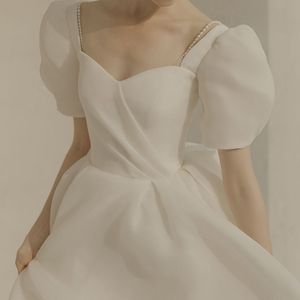 Vestidos de noiva mais recentes, vestidos de cauda de temperamento branco, vestidos de noiva grandes, apliques de renda barata longos vestidos de novia 403