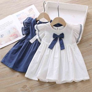 Vestido de verão de meninas 1-4 anos de ladra coreana japonesa Vestido infantil Lotus Sleeve Bow Bow Sweet Baby Casual Diário Dress