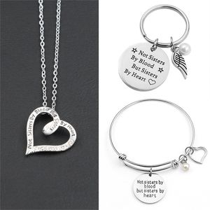 Fashion Sisterhood Gift ketting Bracelet Keychain Set gegraveerd Not Blood But Sister By Heart Friendship Jewelry