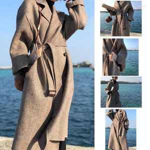 Miscela di lana femminile 2022 Colore solido a maniche lunghe Over-Coat Female Topcoat Elegante Giacca del colletto a giri a giri con rivestimento.