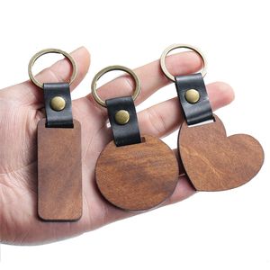 DIY Wooden Keychain Blank Carved Leather Keychain Pendant Luggage Decorative Heart Key Chain Valentine's Day Gift Keyring