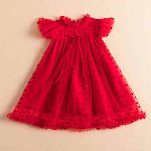 Kids Princess Dresses for Girls Polka Dotted Tulle Birthday Summer Dress New Year Elegant Wedding Party Gown Little Girl Clothes G220428