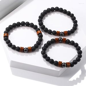 Perlenstränge Herrenarmband Natürlicher Vulkanstein Handgefertigter Handgelenkschmuck mit Holzperlen Geschenk für Frauen LB Kent22