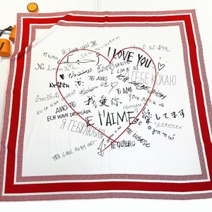 90cmマニュアルハンドロールトゥールシルクスカーフ女性ラブあなたがプリントカールスクエアスカーフecharpe femme bandana hijab