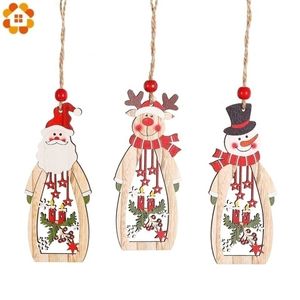 3PC Wood Christmas Santa Claussnowman Pendant Ornaments for Home Party Xmas Tree Kids Gifts Decoration Y201020