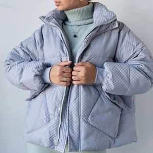 Kvinnor Down Parkas RR Solid Small Plaid Women Fashion Loose Half High Collar Coats Eleganta fickor Bomull Jackor Kvinnliga damer Guin22