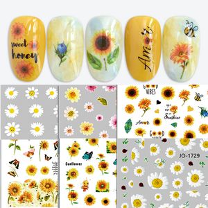 Gul solrosor Nail Art Sticker Butterfly bin Spring Blommor Dekaler Lim Nail Dekorationer DIY Manicure Tools