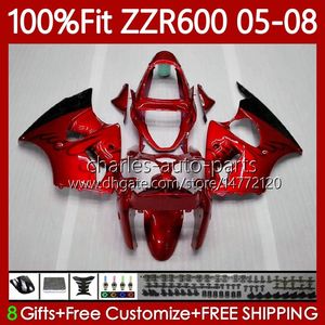 Red&flames OEM Body Injection Mold For KAWASAKI NINJA ZZR600 05-08 ZX ZZR-600 600 CC 05 06 07 08 Cowling 134No.236 100% Fit ZZR 600 600CC 2005 2006 2007 2008 Fairing Kit