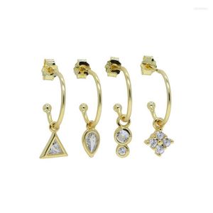 4 Teile/satz Winzige 925 Sterling Silber Klar Kristall Cz Tropfen Dreieck Quadrat Charme Baumeln Ohrring Set Schmuck Für Frauen Großhandel Kronleuchter