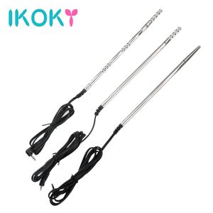 Ikoky Electric Shock Urethral Catheter Penis Plug Rostfritt stål Insertion Urethra Sound Dilator Sexiga leksaker för män