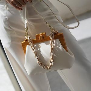 Borse da sera Donne Colore della caramella Pelle di qualità Borsa con clip in legno Messenger Borse di tendenza femminili Borse a tracolla a catena da donnaSera