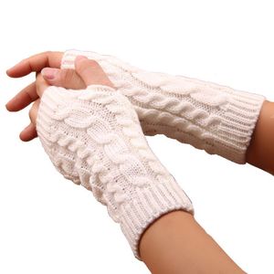 Armbåge knäskydd stickad virkning fingerfria vantar mode kvinnor vinter hösthandskar handskar arm hand varmare ullmitten kort handskar