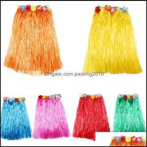 Other Festive Party Supplies Home Garden 60Cm Flowered Ha Skirts Adt Girls Hawaiian Grass Tropical Elastic Dancer Decorations Favors Drop