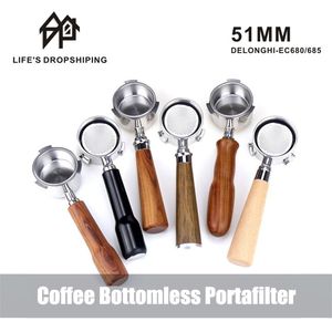 Portafiltro senza fondo per caffè Espresso 51mm per Delonghi EC685 EC680 Portafiltro senza fondo nudo per caffè Accessori per caffè 210326