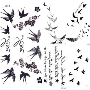 NXY Temporary Tattoo Cute Swallow Bird Feather Stickers Flower Branch Letter Water Transfer Women Body Chest Arm Art Men Hand 0330