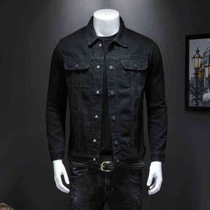 Mens denimjacka Moto Biker ytterkläder rockar män jeans jacka svart casual bomull avstänga kragen motorcykel denim rockar män y220803