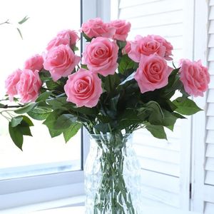 Decorative Flowers & Wreaths 1/5Pcs Artificial Moist Feeling Silk Rose Home Wedding High Quality Fake Flower Plants Wall Decoration With Vas