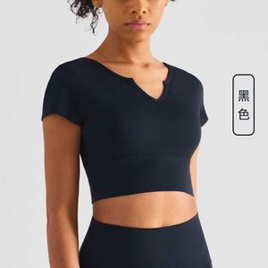 Yoga Lu Lu Suit Short Sleeved T-shirt Women's Tops V-neck Bodysuit Pad Nude Fast Drying Sports Blouse Running Fitness Gym Shirt