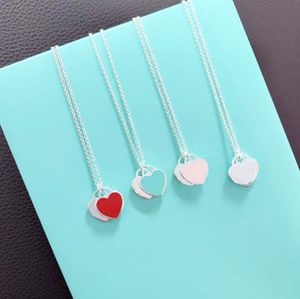 Blue box love Heart Necklace for Woman couple high quality ceramics 45cm red pink collarbone chain fashion Girls Jewelry Womens Luxury Designer pendant necklace10