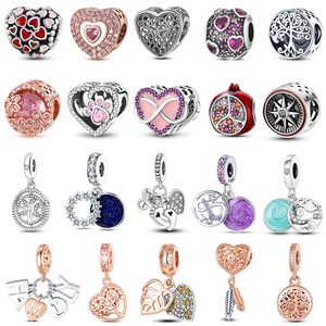 Pandora için 925 Ayar Gümüş Kolye Charms Orijinal kutusu Çiçek Kalp Dangle Charm Gül Altın Avrupa Boncuk Charms Bilezik Kolye