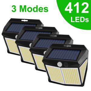 Utomhus Solar Light 412 LED Motion Sensor Ljus Vattentät solljus Powered 3 Mode Street Wall Lamp för Garden Patio Dekoration