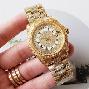 Full Diamond Watch Automatiska mekaniska klockor med diamantspäckt stål lyxverksamhet Automatisk vindande armbandsur Montre de Luxe