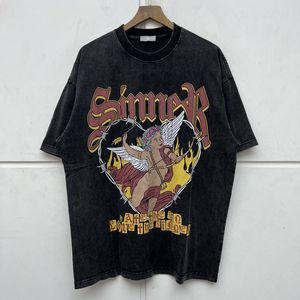 Ärm T-tröja Tee Män Kvinnor Tvätta Svart Cupid Tryckt 1 Högkvalitativ Kortärmad T-shirt Toppar Real Pics