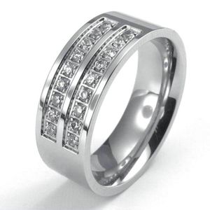 Fedi nuziali che vendono acciaio inossidabile lucidato con zirconi cubici fascia di fidanzamento unisex donna uomo anello colore argento regalo matrimonio