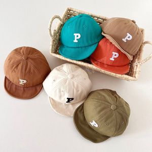 Baby Hat Spring Summer Soft Brim P Letter Embroidered Korean Solid Color Baseball Cap Boy Girls Cotton Sunshade Hat