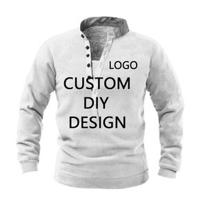 fashion casual 3D printing to map DIY custom button placket long sleeved men s jacket stand collar sweater 220722