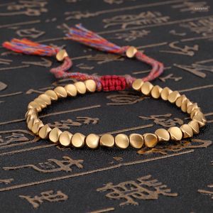 Urok bransoletki ręcznie robione tybetańskie buddyjskie plecione nić bawełniane miedziane koraliki miedziane Lucky Bransoletka dla kobiet mężczyzn Regulowana wielkość Biżuteria Prezent Kent2