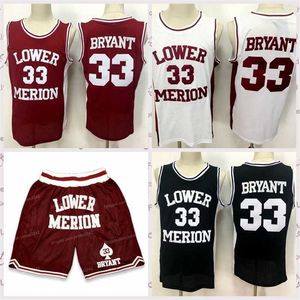 Nikivip Men 33 Bryant Lower Merion High School Basketball Shorts Jersey Set All Shited White Black Red