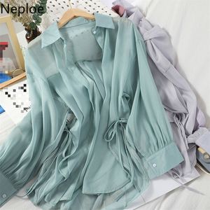 Neploe Sunscreen Shirts Women Solid Single Breasted Long Sleeve Ladies Blus Shirts Summer 2020 Fashion Casual Female Blusas T200803