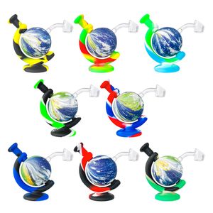 Silicone Bongs Globe Water Pipe Hookah Printing Dab Rigs with 14.4mm quartz banger smoke pipes smoking accessory