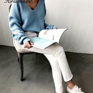 Hirsionsan Hulten Sweater Женщины винтажные минималистские осенние зимний свитер корейский повседневные сплошные вязаные пуловки v Sects 201203