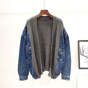 Shengpalae New Fashion Autumn Winter Knitted Denim Stitching Jacket Women Loose Casuary High Street Coat女性A174 201019