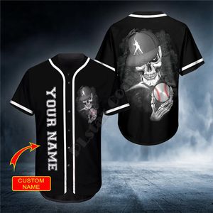 Camicia in jersey di teschio personalizzata da baseball a mano Maglietta da uomo casual da uomo stampata in 3D 220708