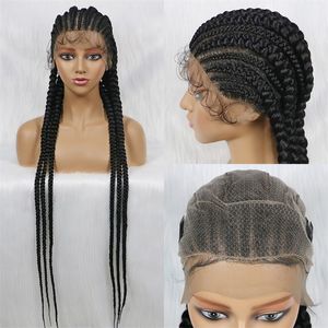 Braided Wigs 360 Lace Front Wig 36 Inch Long Synthetic With Baby Hair For Black Women Handmade 2022 New Style