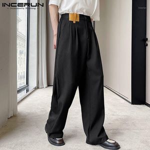 Men's Pants INCERUN 2022 Fashion Men Patchwork Joggers Pockets Button Casual Wide Leg Straight Trousers Baggy Pantalones Hombre