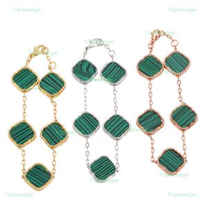 Koreaanse mode Vijf Bloemketen Natuurlijke schaal Vierbladen klaver armband hoogwaardige turquoise vrouw armband Designer roestvrijstalen sieraden